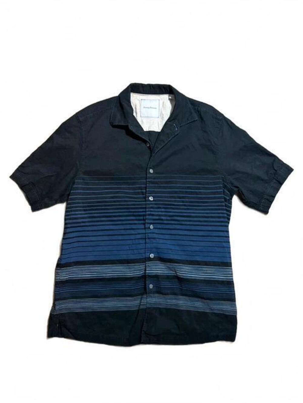 Tommy Bahama Shirt Mens M Blue Black Short Sleeve Comfort Linen Blend